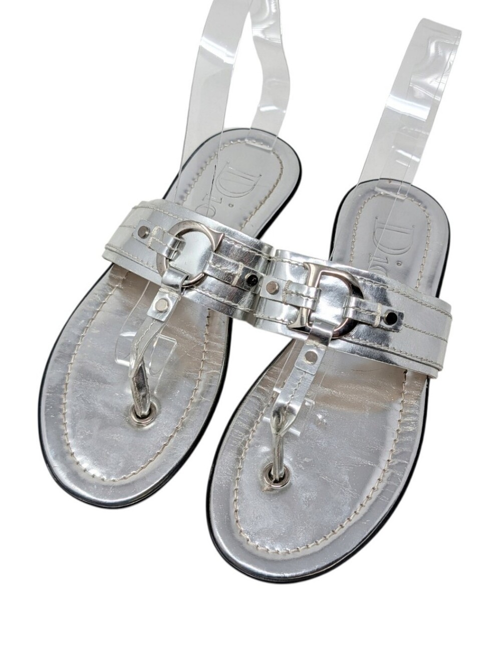 Dior Silver Metallic Logo Thong Sandals Size EU 38.5 - Picture 2 of 12